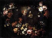 unknow artist Garland of Flowers with St Anthony of Padua Sweden oil painting artist